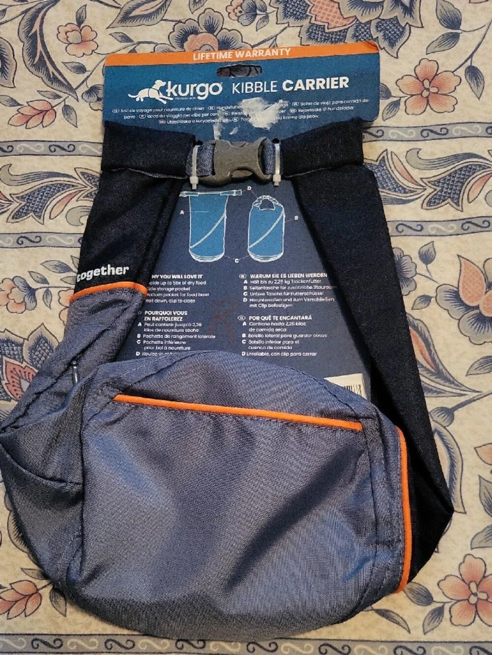 Kurgo Navy and Slate Kibble Carrier with Orange Trim